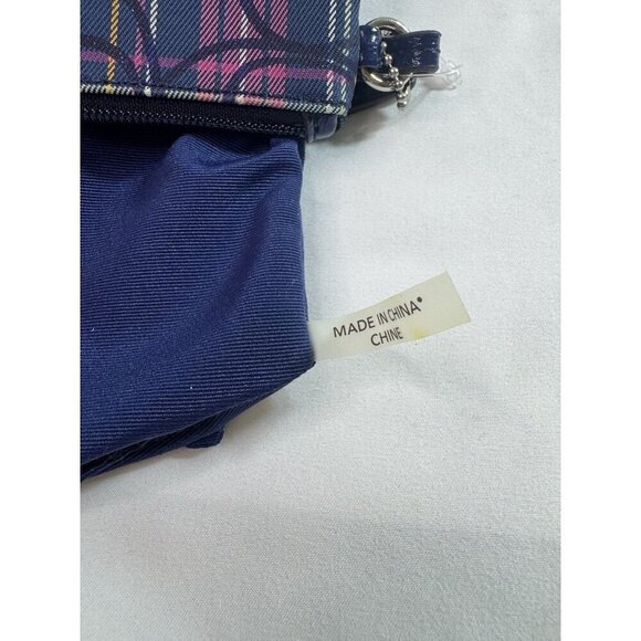 Coach Tartan Plaid Canvas Leather Strap Navy Pink Wristlet 6”x5” NWOT - Picture 4 of 8